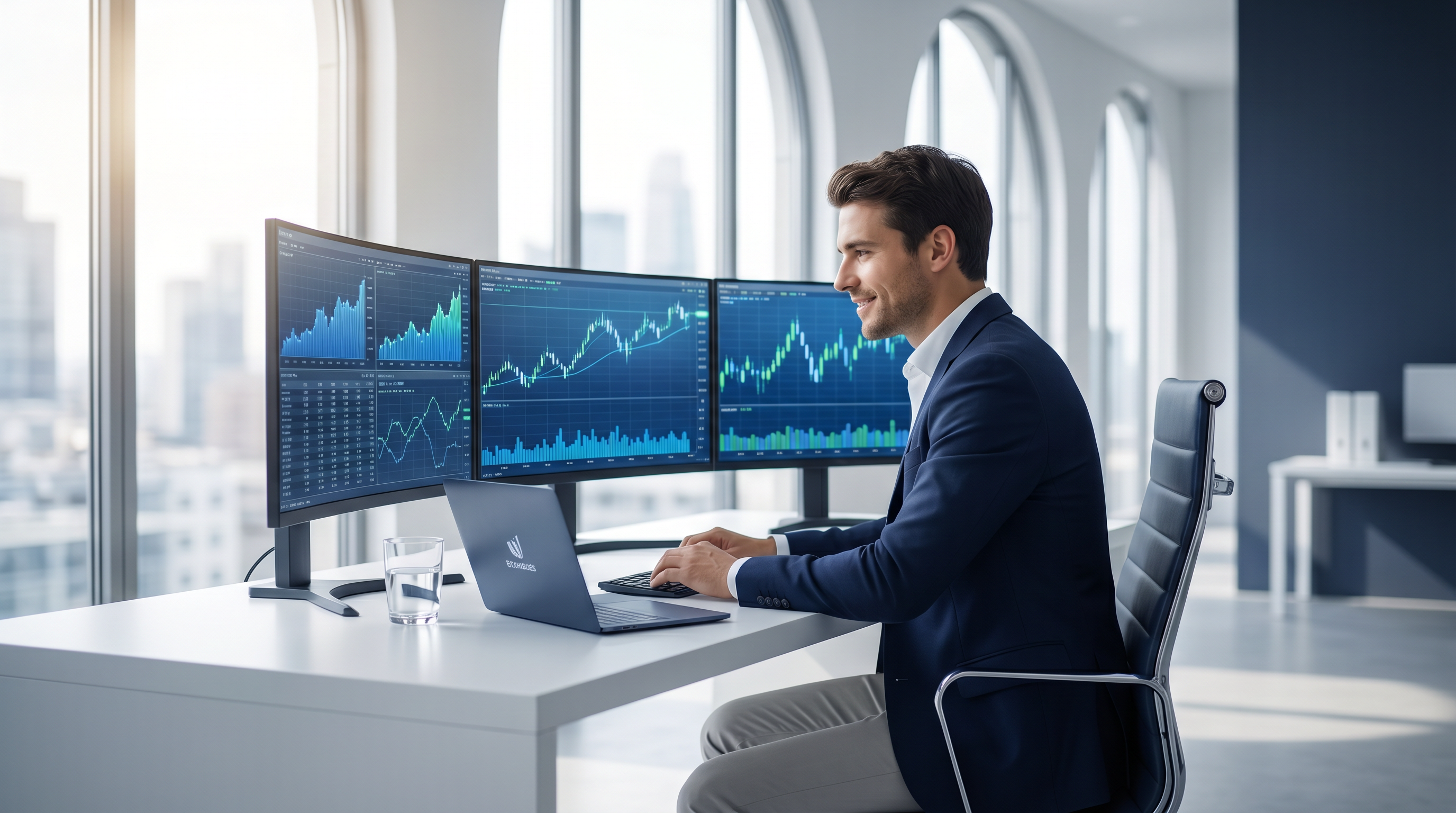 Real trading setup with multiple monitors